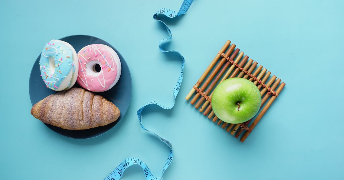 Contrast of healthy and indulgent foods with a measuring tape for weight management.